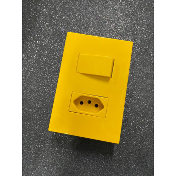 Conjunto Interruptor Simples + 1 Tomada 10a 4x2 - RECTA MOSTARDA GLOSS